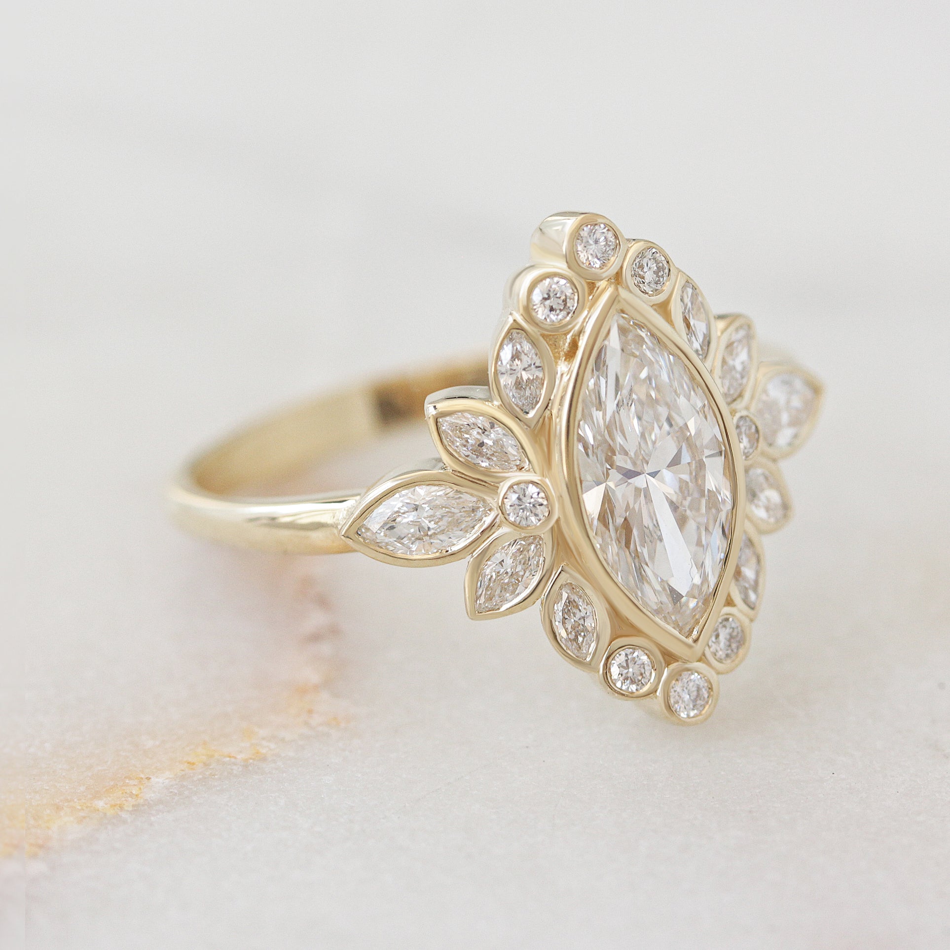 1.50 CT Marquise Moissanite Bezel Setting Unique Engagement Ring