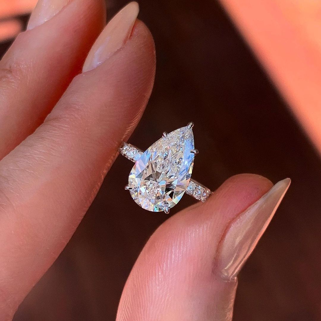 2.10 CT Pear Cut Hidden Halo & Pave Moissanite Engagement Ring - crownmoissanite