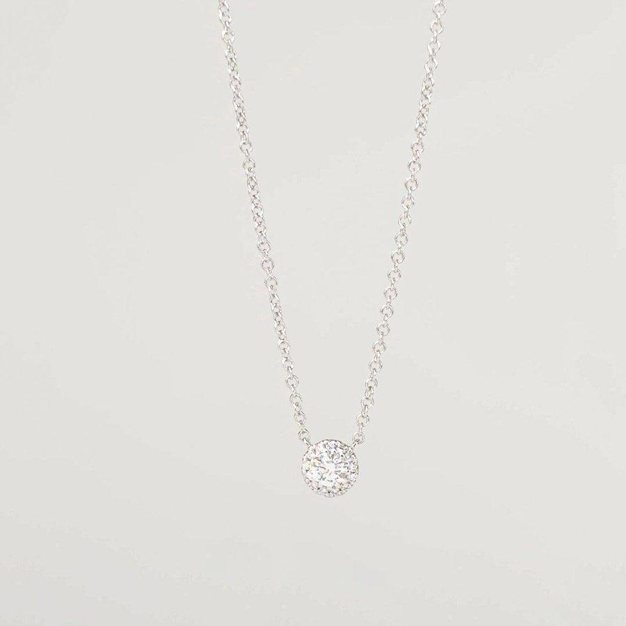 0.14TCW Round Moissanite Halo Necklace - crownmoissanite