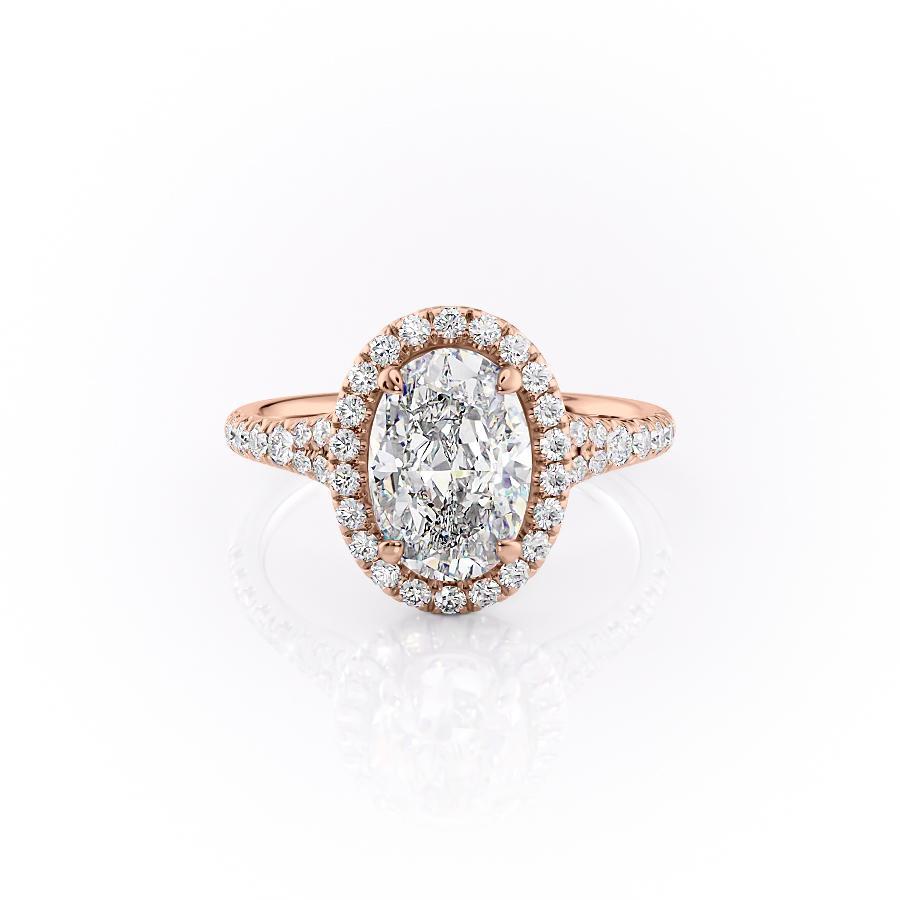 2.10 CT Oval Halo Split Shank Pave Setting Moissanite Engagement Ring - crownmoissanite