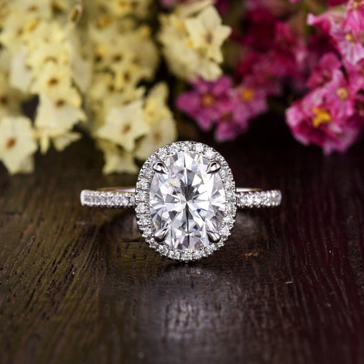 1.32 CT Oval Shaped Moissanite Halo Engagement Ring - crownmoissanite