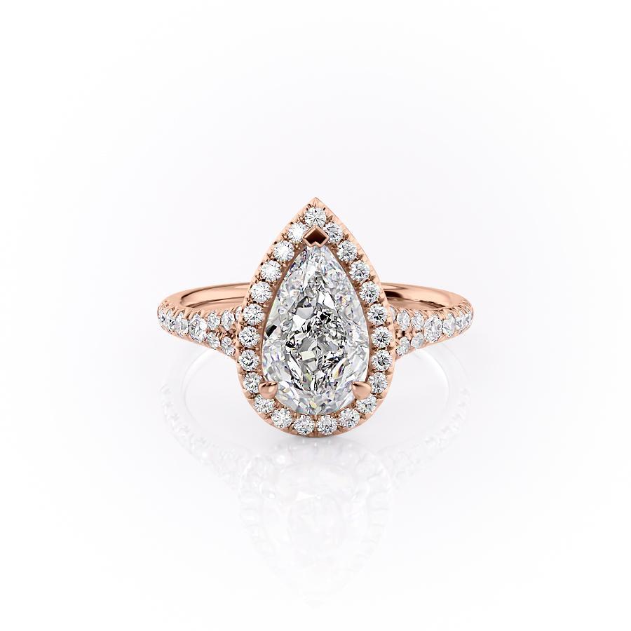 2.0 CT Pear Cut Halo Split Shank Style Moissanite Engagement Ring - crownmoissanite