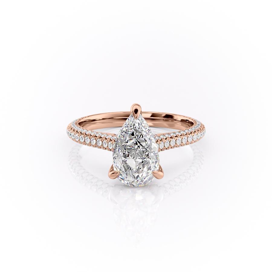 2.0 CT Pear Cut Solitaire Triple Pave Setting Moissanite Engagement Ring - crownmoissanite