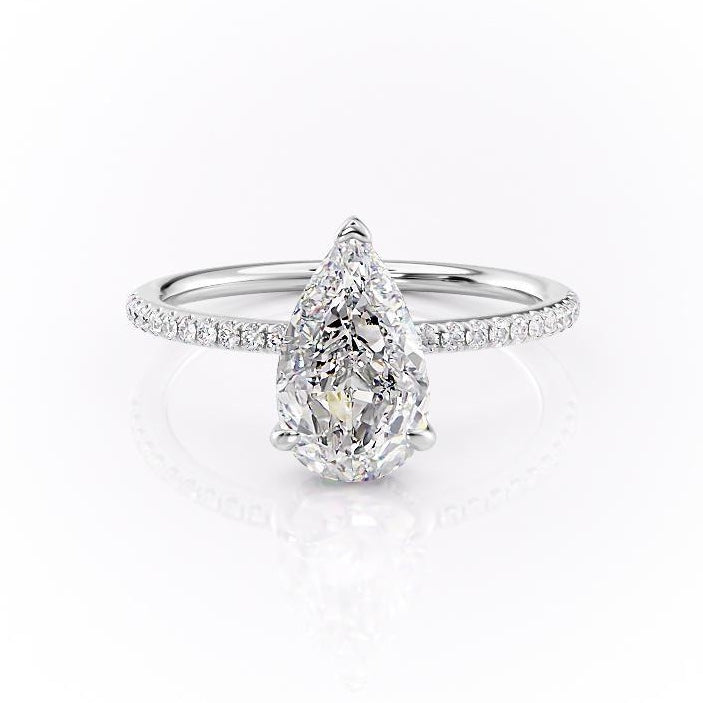 2.0 CT Pear Cut Solitaire Pave Setting Moissanite Engagement Ring - crownmoissanite
