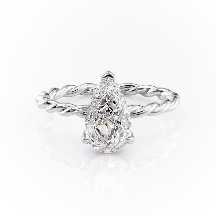 2.0 CT Pear Shaped Solitaire Twisted Rope Moissanite Engagement Ring - crownmoissanite