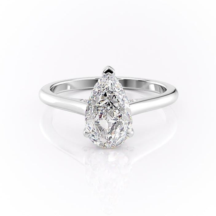 2.0 CT Pear Cut Solitaire Hidden Halo Setting Moissanite Engagement Ring - crownmoissanite