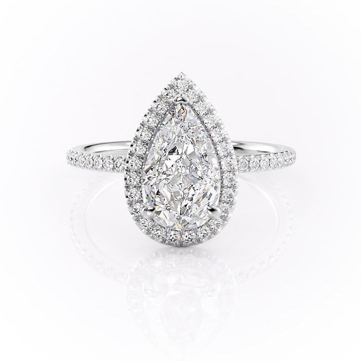 2.0 CT Pear Cut Halo Pave Moissanite Engagement Ring - crownmoissanite
