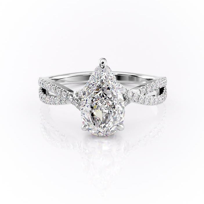 2.0 CT Pear Cut Solitaire Criss Cross Setting Moissanite Engagement Ring - crownmoissanite