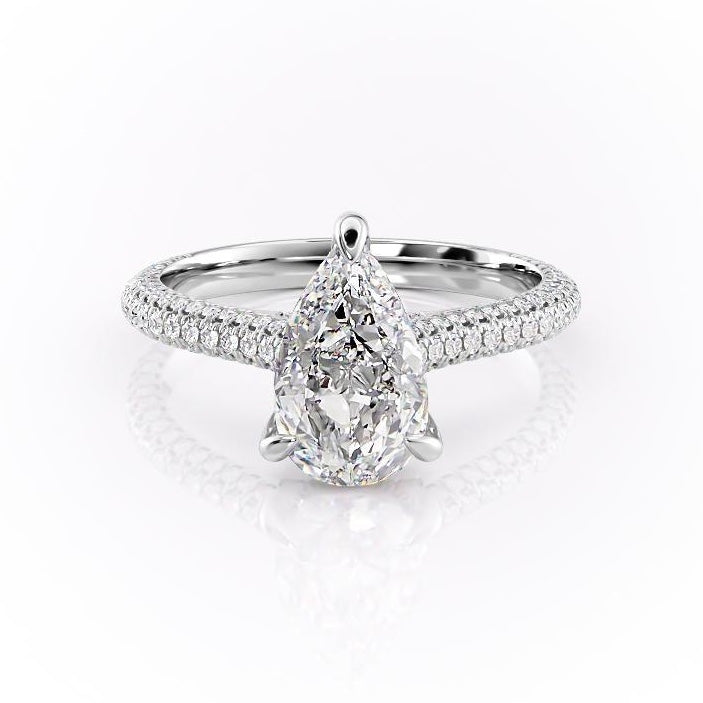 2.0 CT Pear Cut Solitaire Triple Pave Setting Moissanite Engagement Ring - crownmoissanite