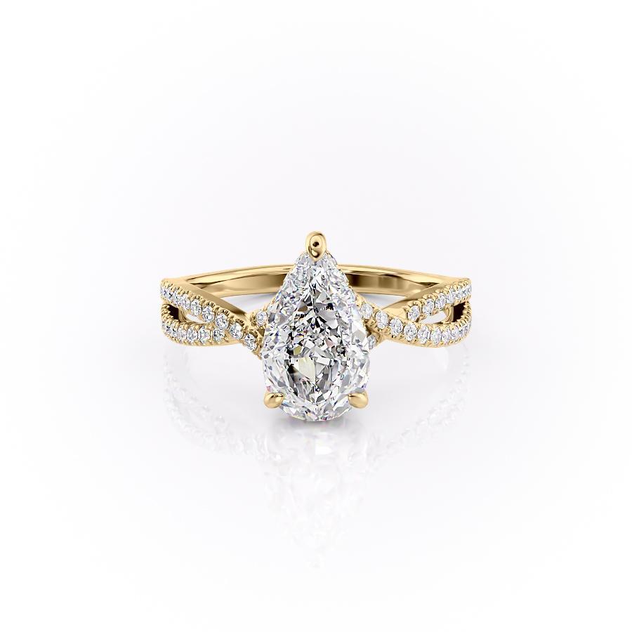 2.0 CT Pear Cut Solitaire Criss Cross Setting Moissanite Engagement Ring - crownmoissanite