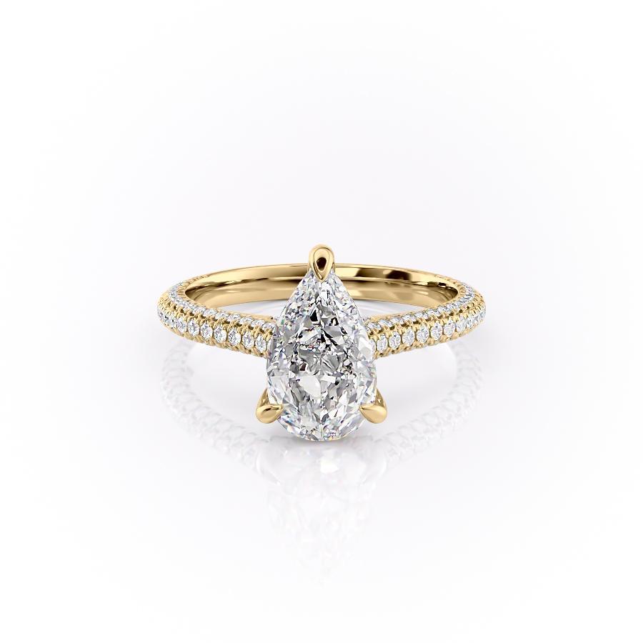 2.0 CT Pear Cut Solitaire Triple Pave Setting Moissanite Engagement Ring - crownmoissanite