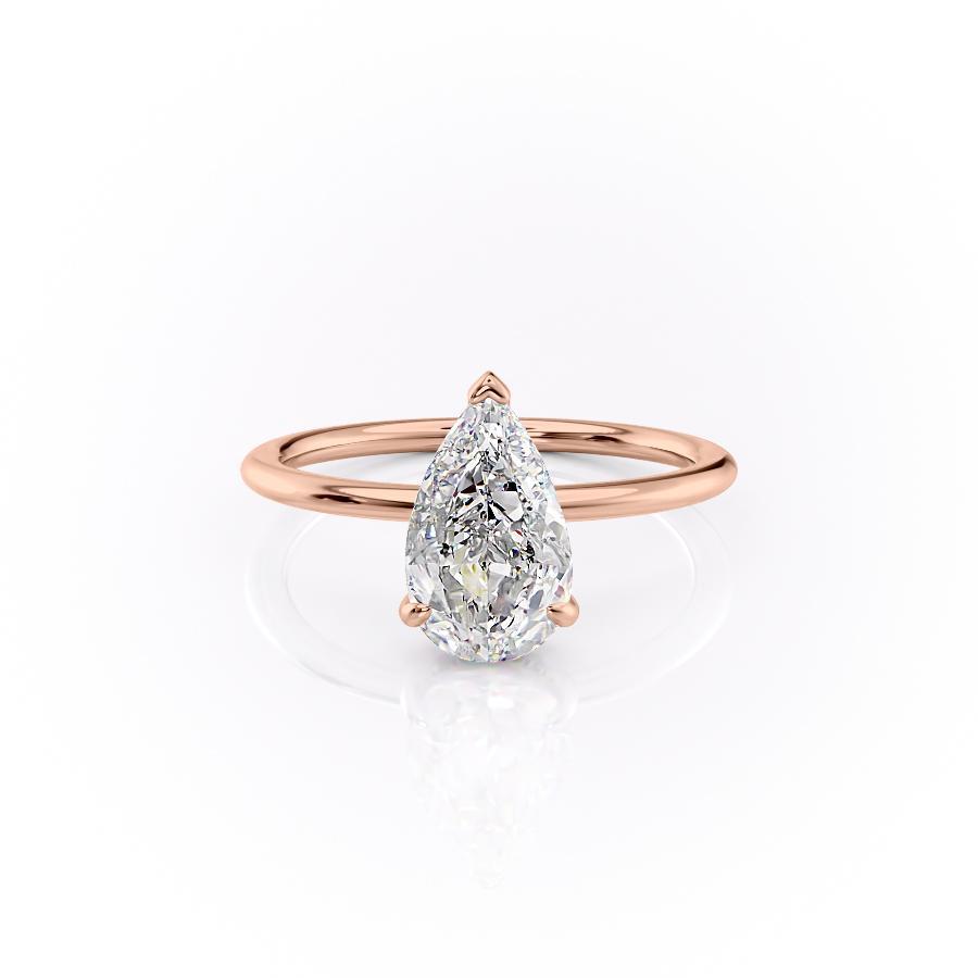 2.0 CT Pear Cut Solitaire Hidden Halo Setting Moissanite Engagement Ring - crownmoissanite