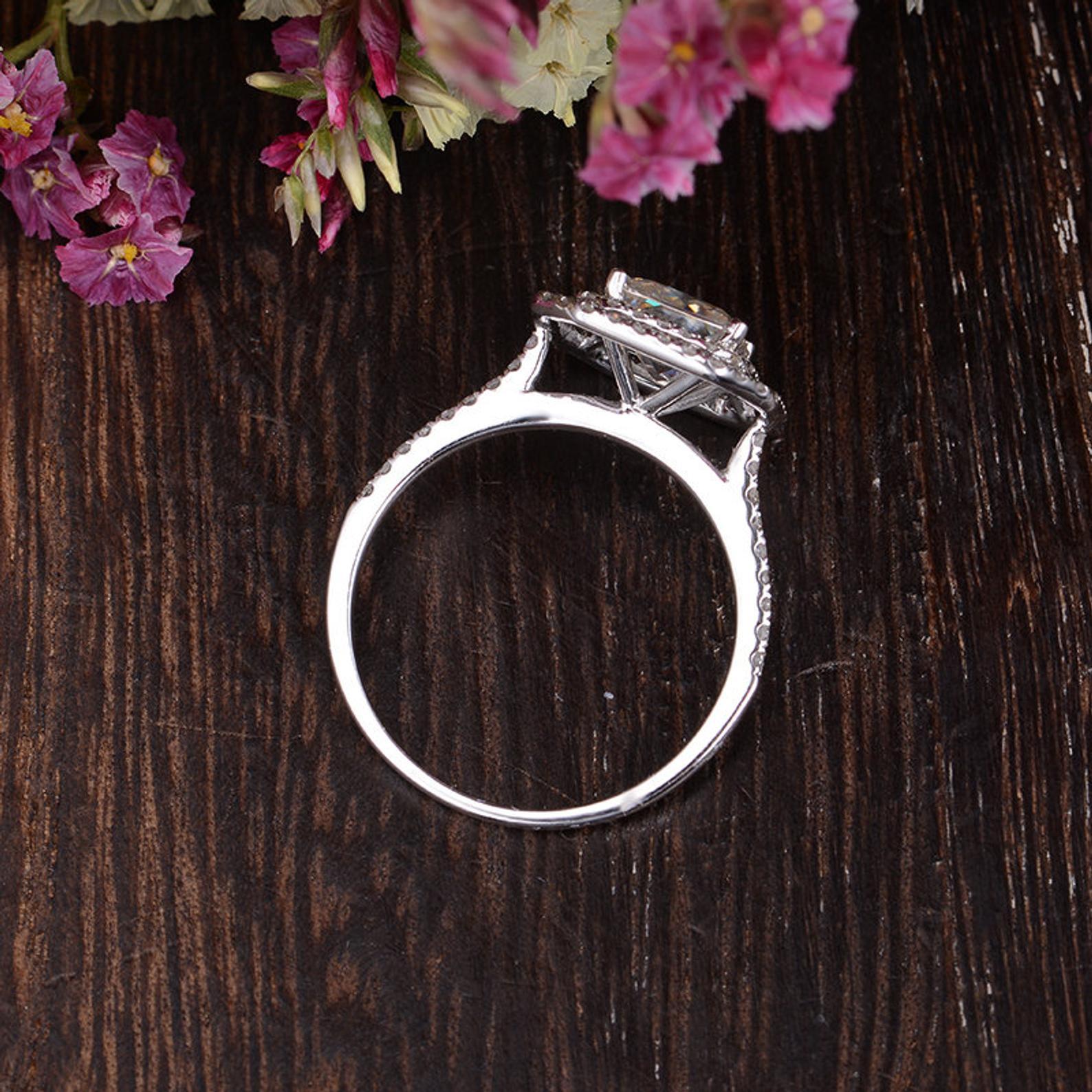 0.91 CT Radiant Cut Double Halo Moissanite Engagement Ring - crownmoissanite