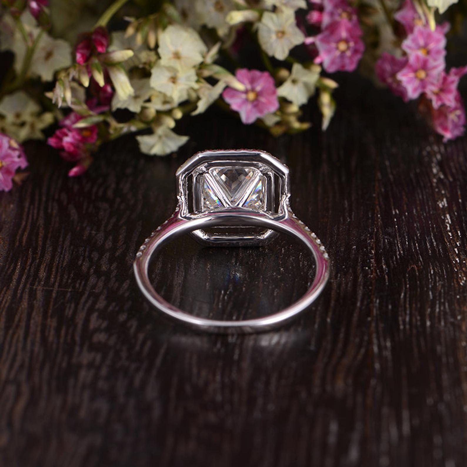0.91 CT Radiant Cut Double Halo Moissanite Engagement Ring - crownmoissanite