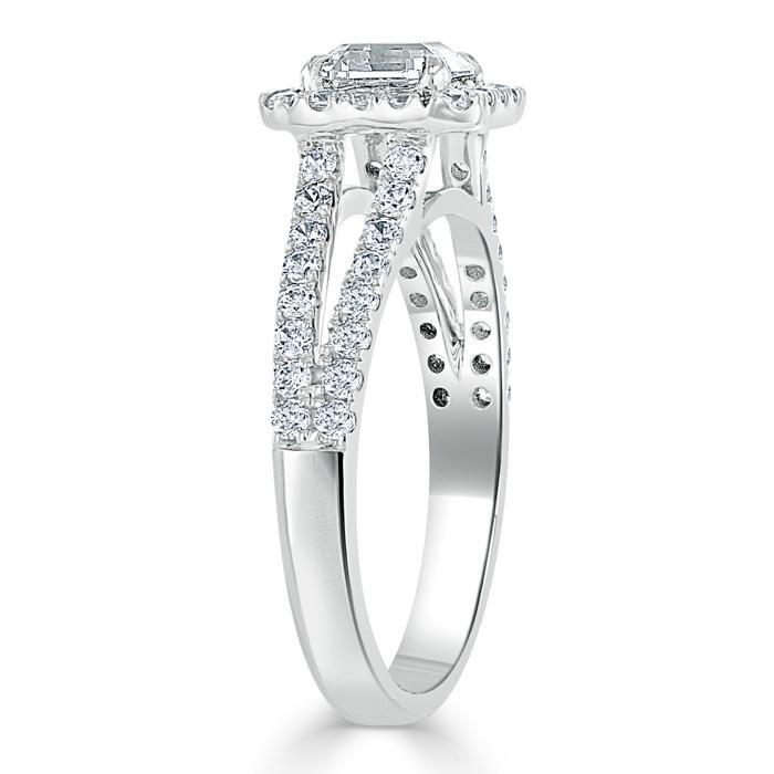 1.0 CT Asscher Cut Halo Split Shank Setting Moissanite Engagement Ring - crownmoissanite