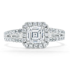 1.0 CT Asscher Cut Halo Split Shank Setting Moissanite Engagement Ring - crownmoissanite