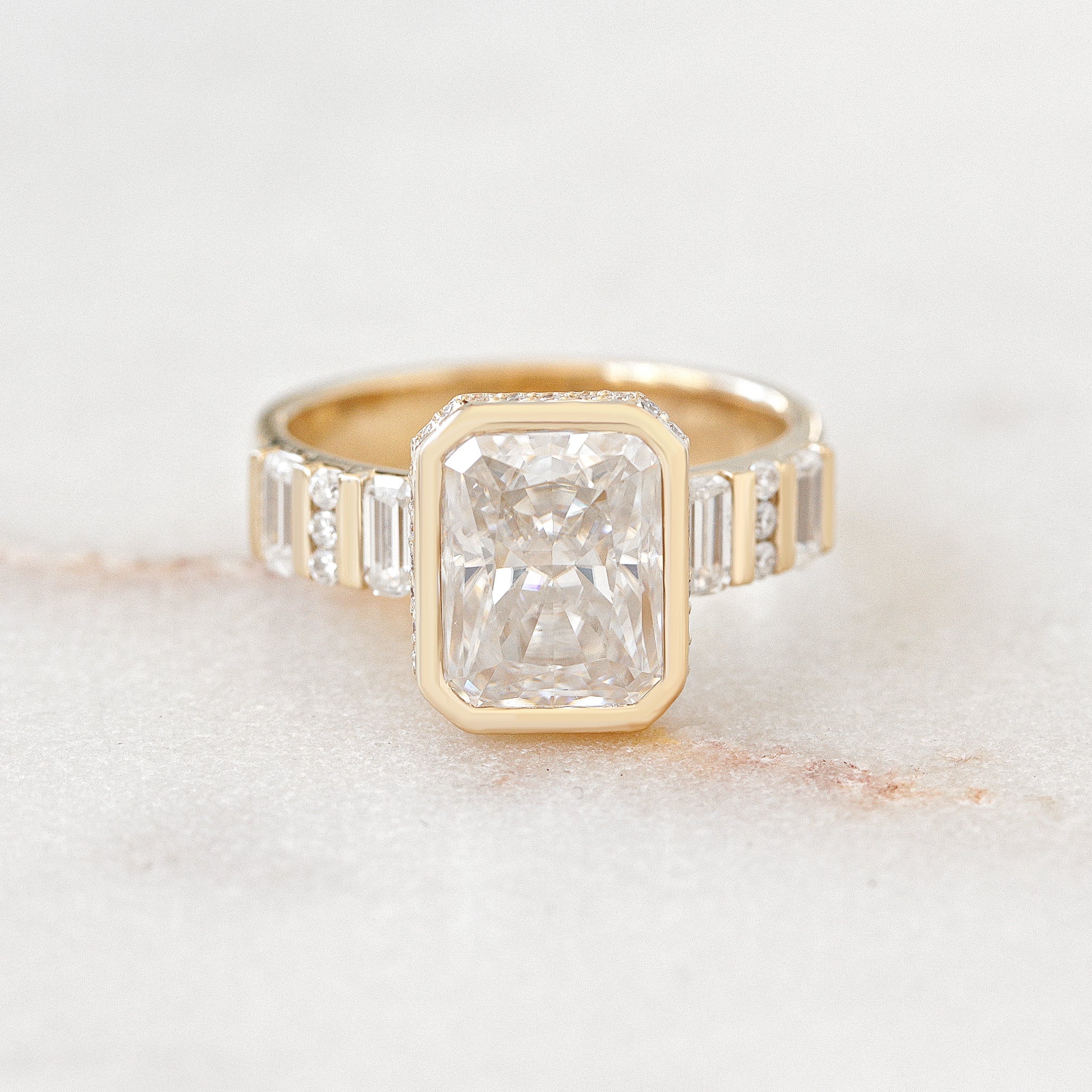 2.0 CT Radiant Moissanite Bezel Setting Unique Engagement Ring