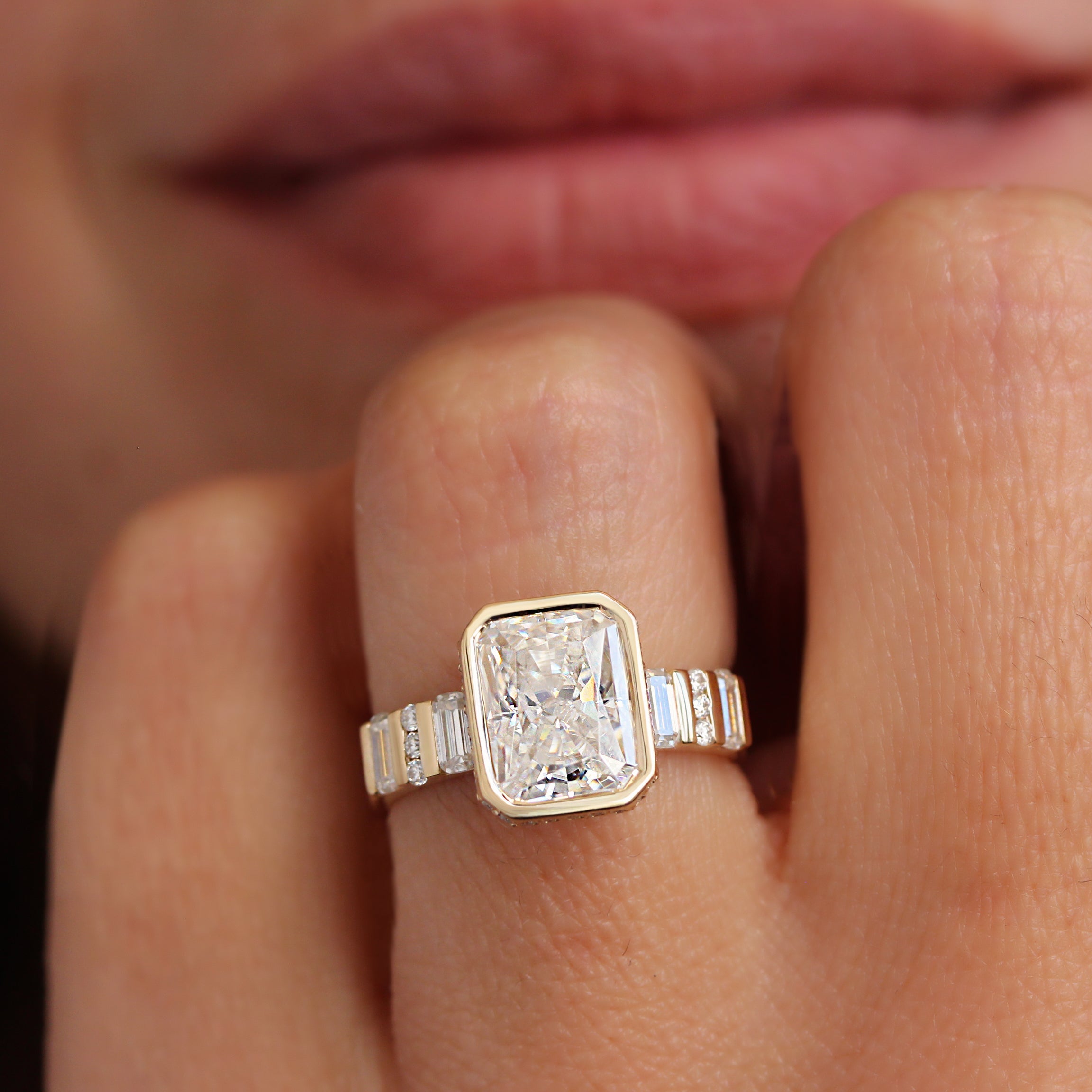 2.0 CT Radiant Moissanite Bezel Setting Unique Engagement Ring