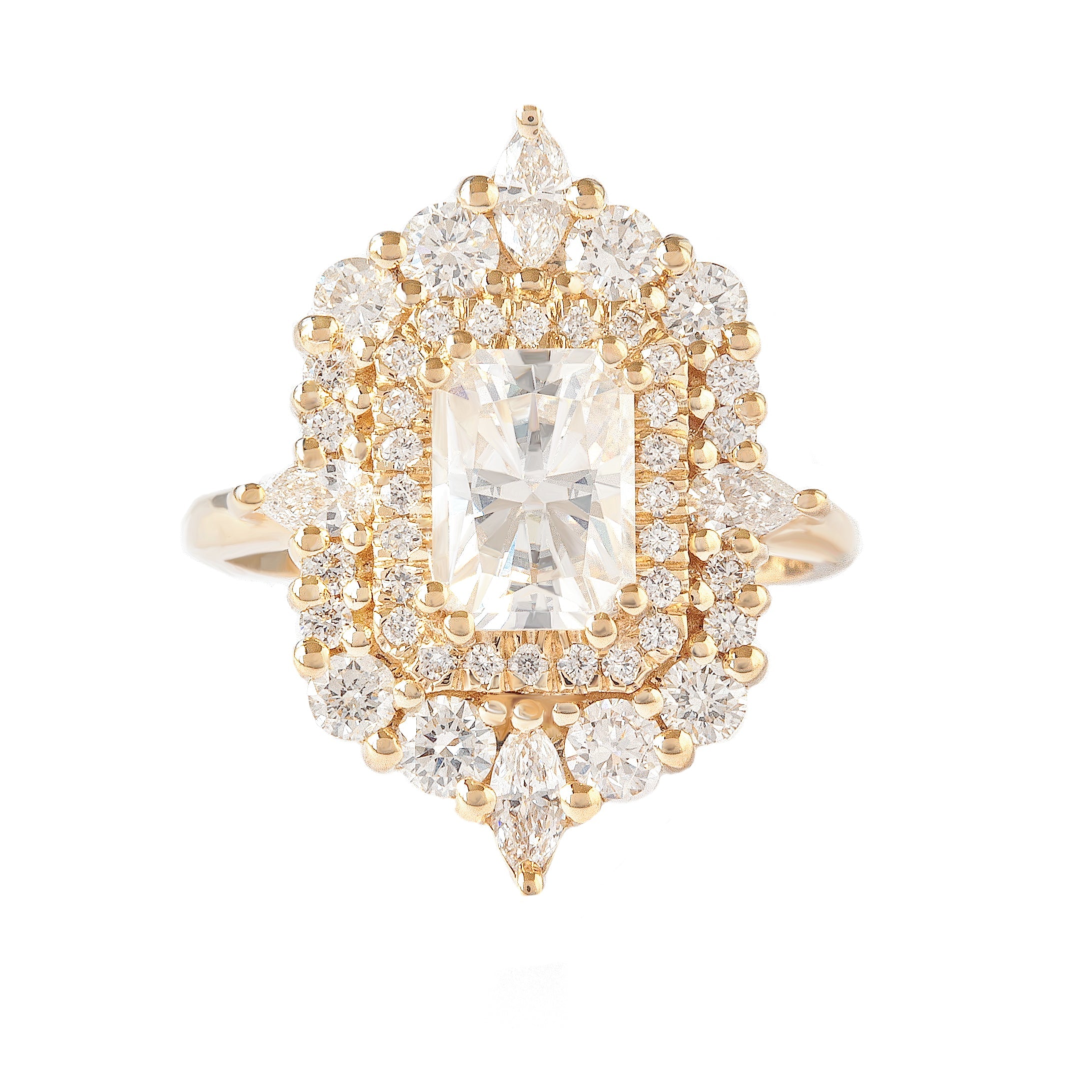 0.70 CT Radiant Moissanite Double Halo Setting Engagement Ring