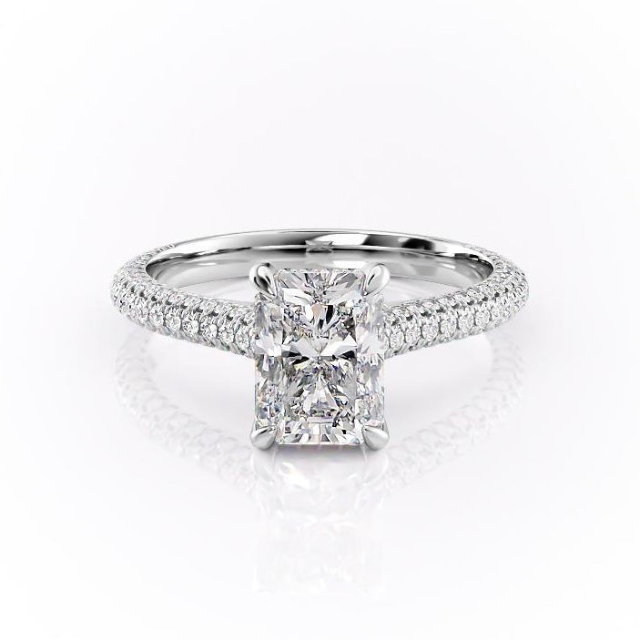 2.1 CT Radiant Cut Solitaire Triple Pave Moissanite Engagement Ring - crownmoissanite