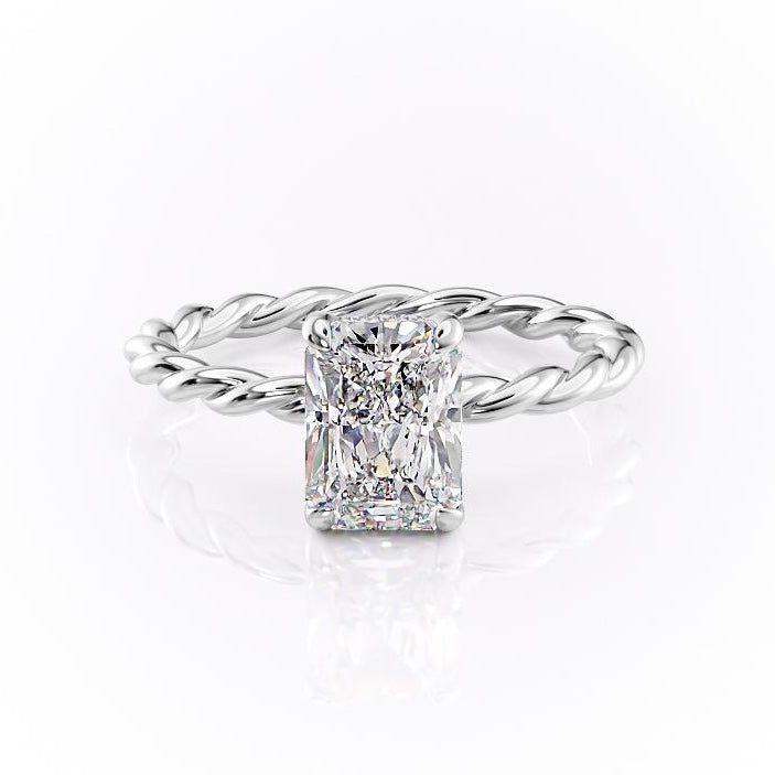 2.0 CT Radiant Shaped Moissanite Hidden Halo Twisted Rope Engagement Ring - crownmoissanite