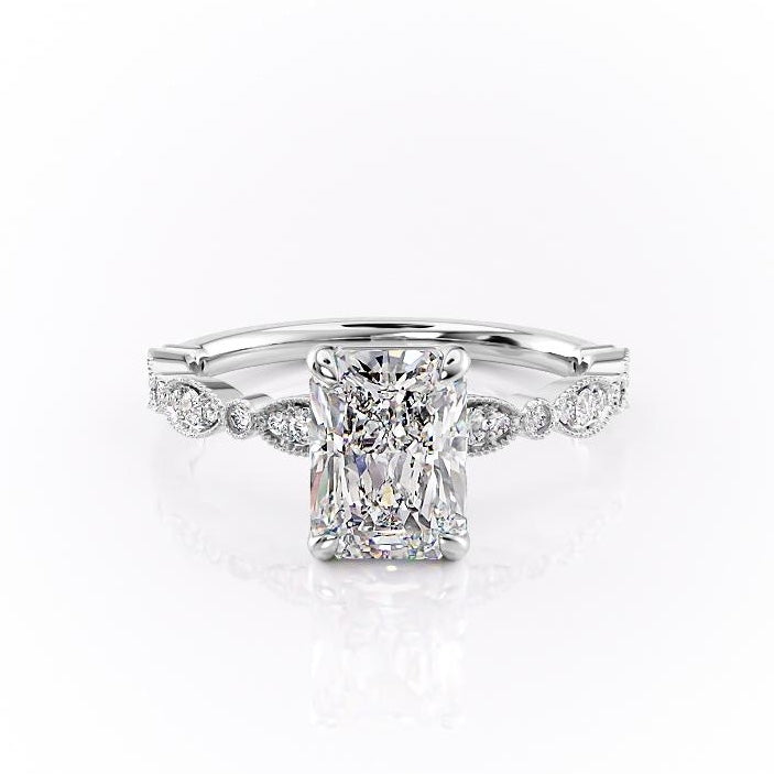 2.10 CT Radiant Milgrain Style Moissanite Engagement Ring - crownmoissanite