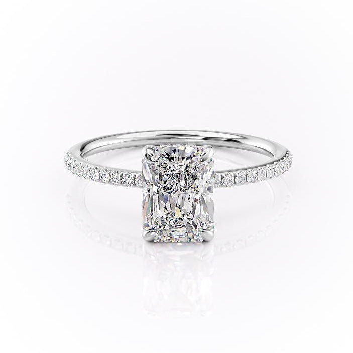 2.0 CT Radiant Cut Solitaire Pave Setting Moissanite Engagement Ring - crownmoissanite