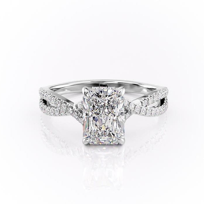 2.10 CT Radiant Solitaire Cross Over Pave Moissanite Engagement Ring - crownmoissanite