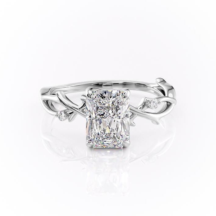 2.10 CT Radiant Solitaire & Twig Style Pave Moissanite Engagement Ring - crownmoissanite