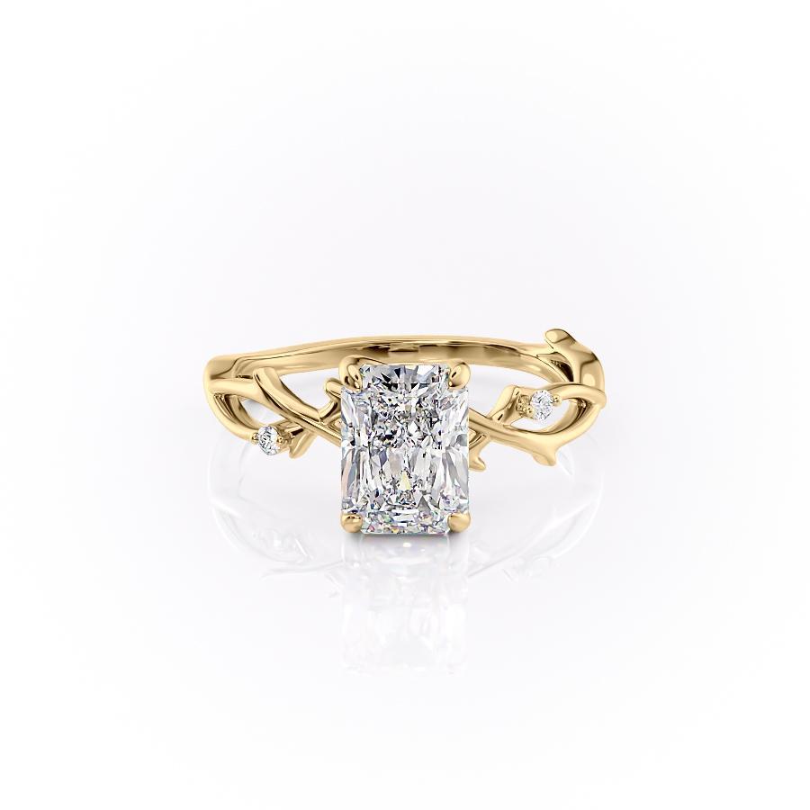 2.10 CT Radiant Solitaire & Twig Style Pave Moissanite Engagement Ring - crownmoissanite