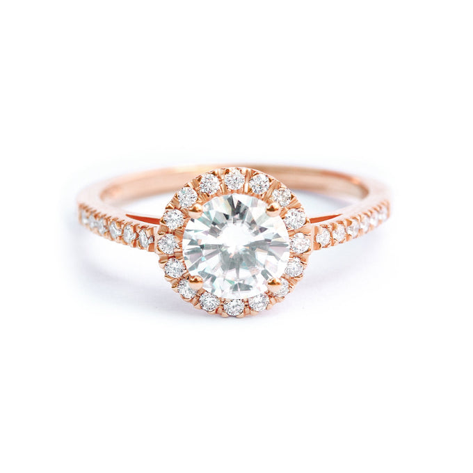 1.0 CT Round Moissanite Halo & Pave Engagement Ring