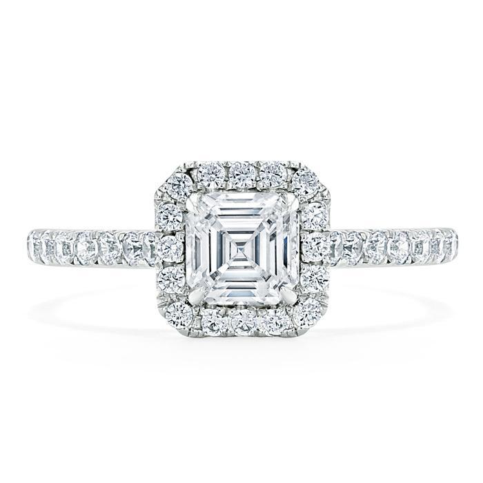 1.0 CT Asscher Shaped Moissanite Halo Engagement Ring - crownmoissanite