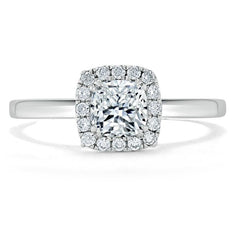 0.75 CT Cushion Shaped Moissanite Halo Engagement Ring - crownmoissanite