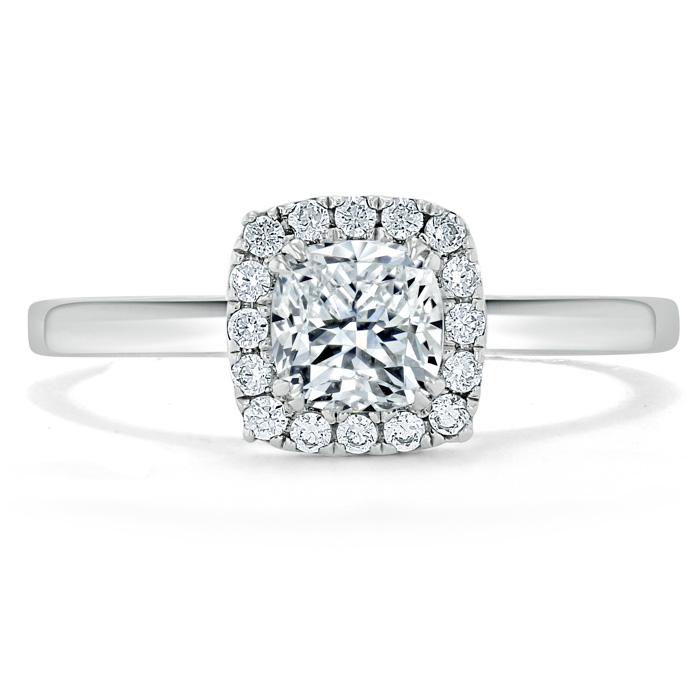 0.75 CT Cushion Shaped Moissanite Halo Engagement Ring - crownmoissanite