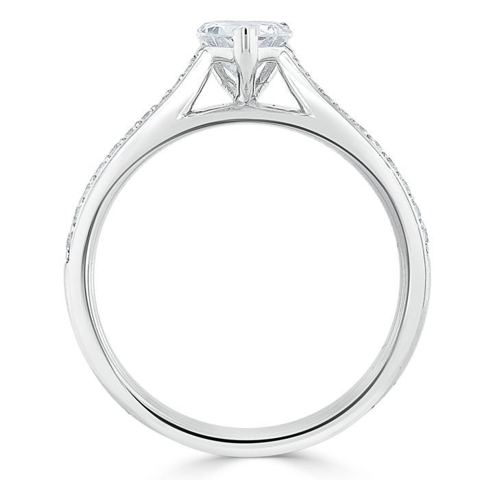 1.0 CT Heart Cut Solitaire Channel Pave Moissanite Engagement Ring - crownmoissanite