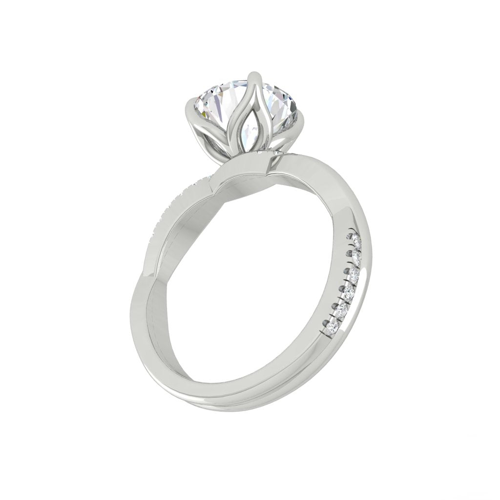 1.85 CT Round Cut Solitaire Twisted Pave Moissanite Engagement Ring - crownmoissanite