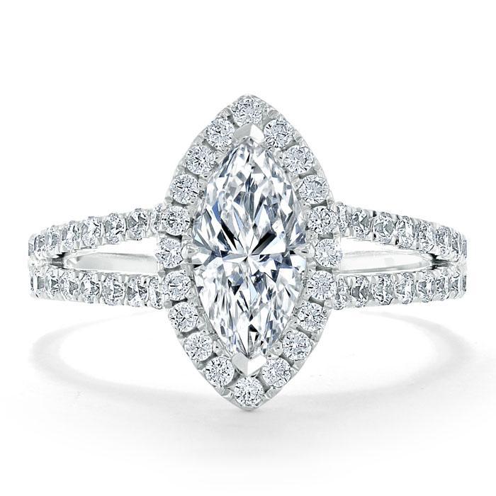 1.0 CT Marquise Shaped Moissanite Halo Engagement Ring - crownmoissanite