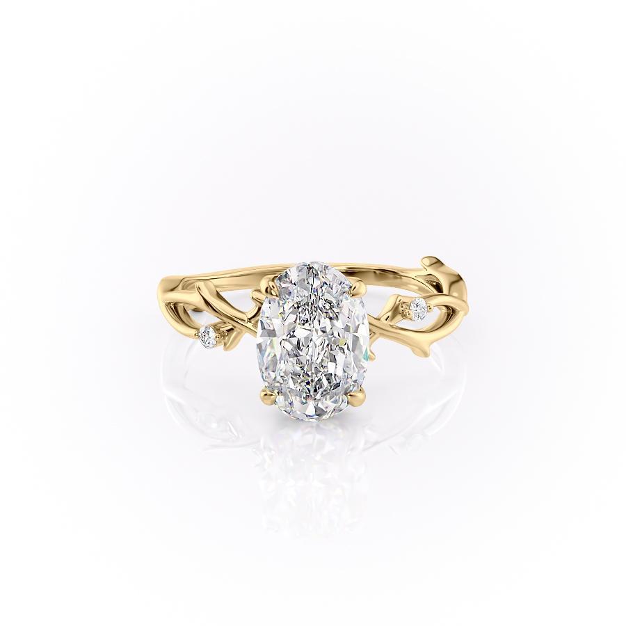 2.72 CT Oval Solitaire Twig Pave Setting Moissanite Engagement Ring - crownmoissanite