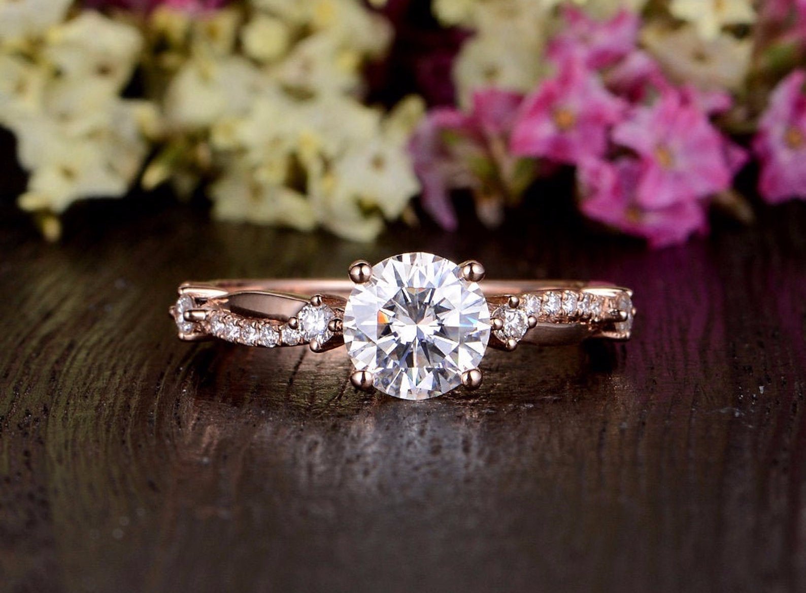 1.60 CT Round Cut Solitaire Twisted Pave Moissanite Engagement Ring - crownmoissanite