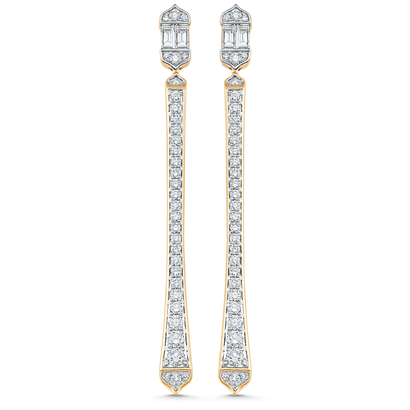 1.51 TCW Round & Baguette Moissanite Diamond Long Drop Earrings - crownmoissanite