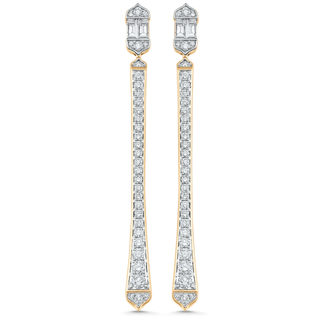 1.51 TCW Round & Baguette Moissanite Diamond Long Drop Earrings - crownmoissanite