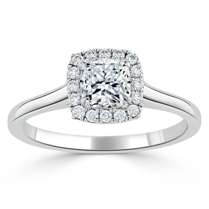 0.75 CT Cushion Cut Halo Moissanite Engagement Ring - crownmoissanite