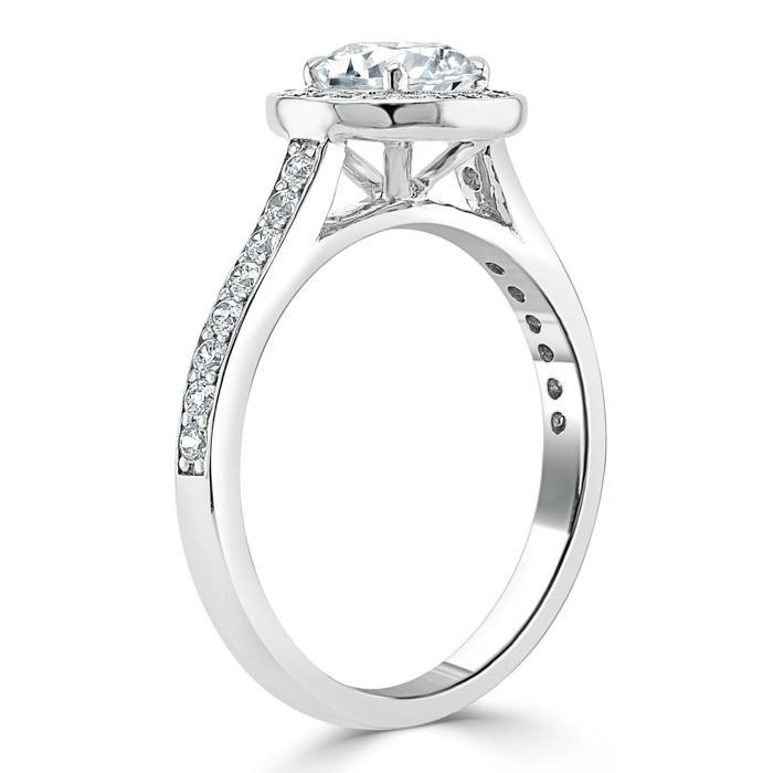 0.75 CT Round Cut Halo Pave Moissanite Engagement Ring - crownmoissanite