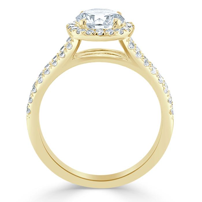 1.35 Round Cut Halo Split Shank Setting Moissanite Engagement Ring - crownmoissanite