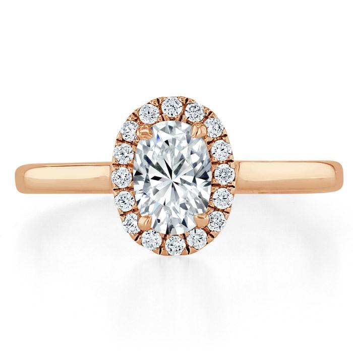 0.75 CT Oval Shaped Moissanite Halo Engagement Ring - crownmoissanite
