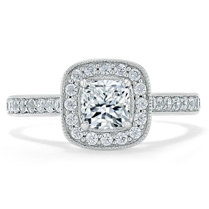 1.0 CT Cushion Cut Moissanite Halo Channel Pave Engagement Ring - crownmoissanite