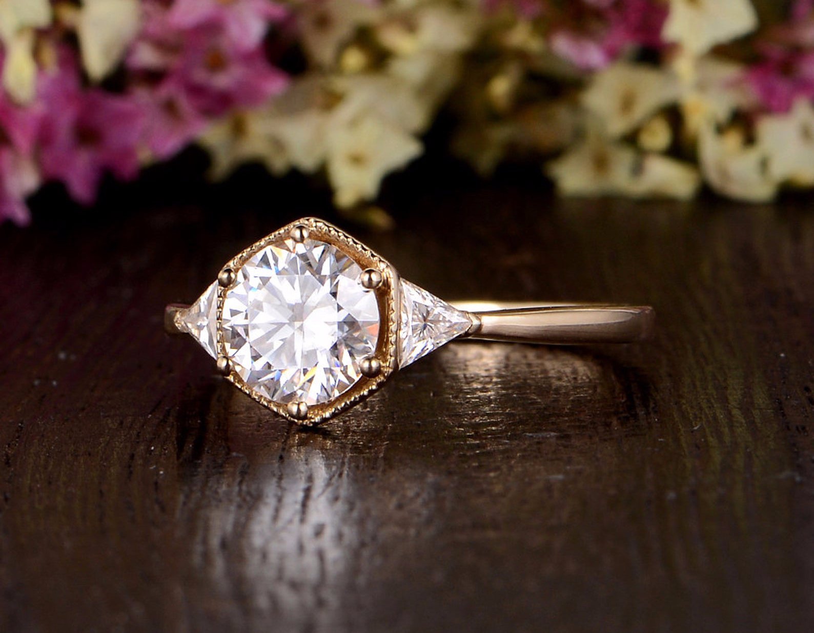 1.60 CT Round Cut Three Stone Moissanite Engagement Ring - crownmoissanite