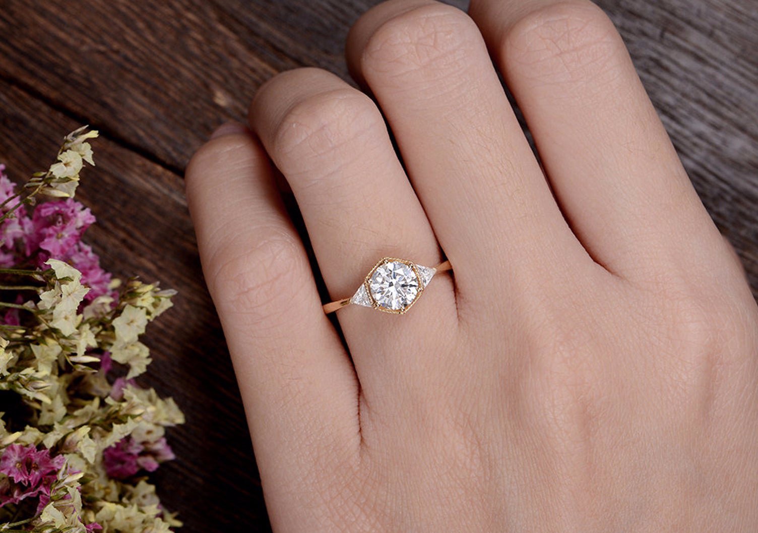 1.60 CT Round Cut Three Stone Moissanite Engagement Ring - crownmoissanite