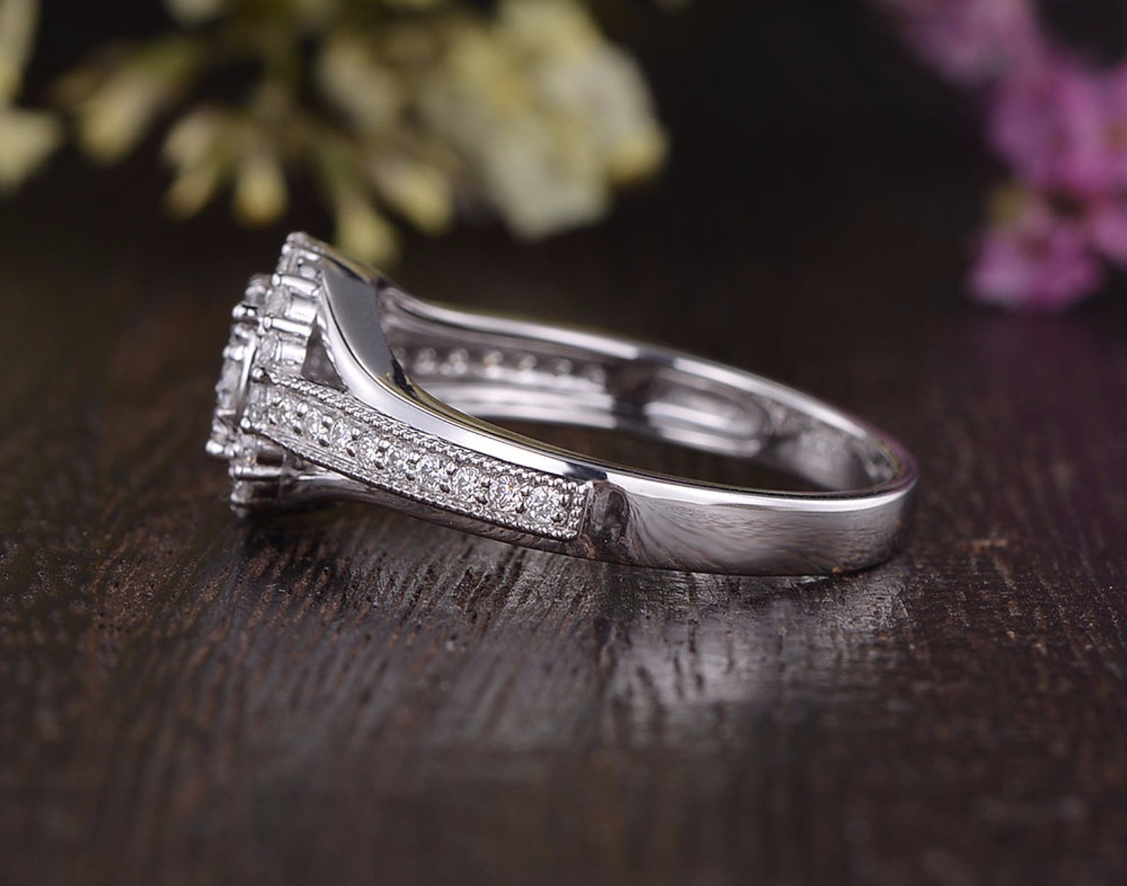 1.0 CT Round Cut Halo Pave Moissanite Engagement Ring - crownmoissanite