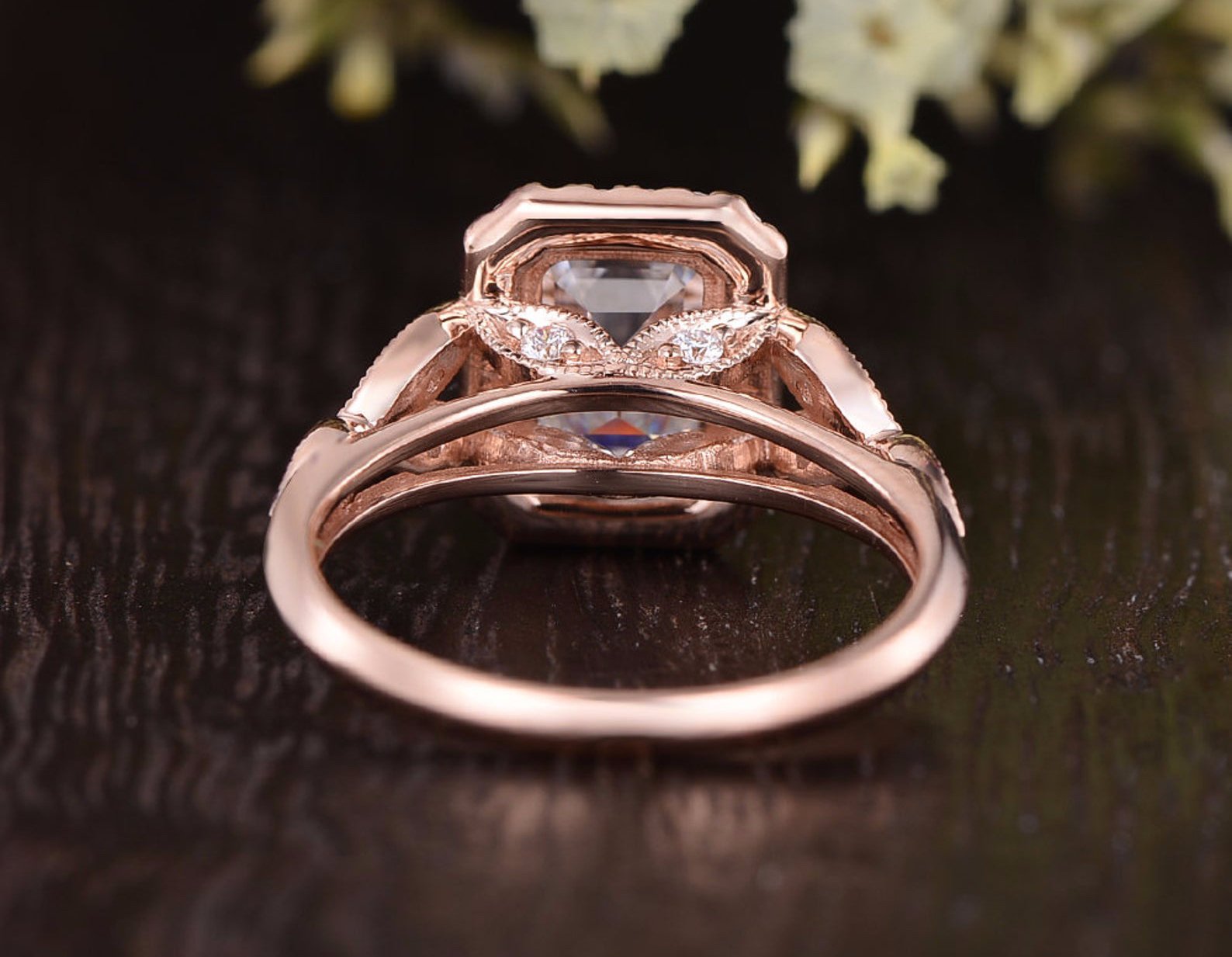 1.0 CT Emerald Cut Halo Moissanite Engagement Ring - crownmoissanite